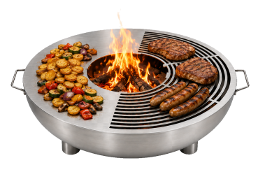 Preview: Grillplatte für Feuerschale Edelstahl Plancha mit Grillfläche